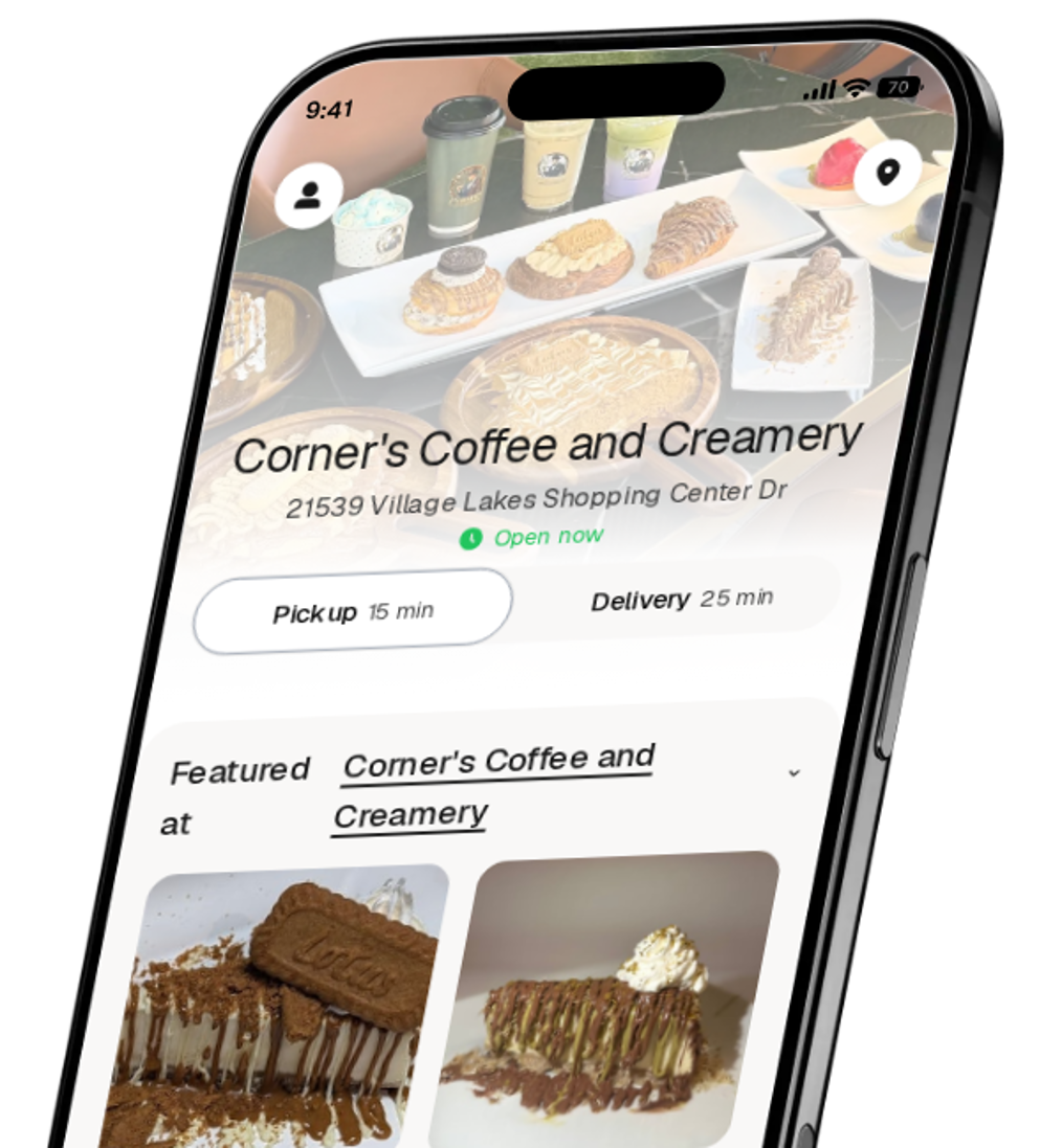 Corner's Coffee and Creamery app preview